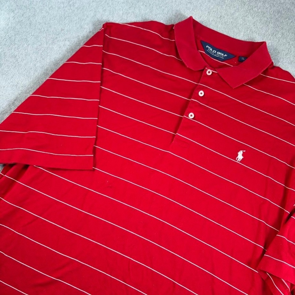 Polo Golf Ralph Lauren Polo Shirt XL Red Striped Pima Cotton Royal St Kitts